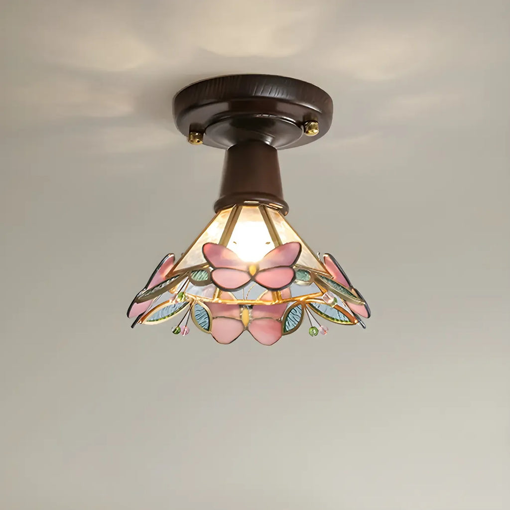 Chic Walnut Glass Semi Flush Ceiling Light for Aisle Decor