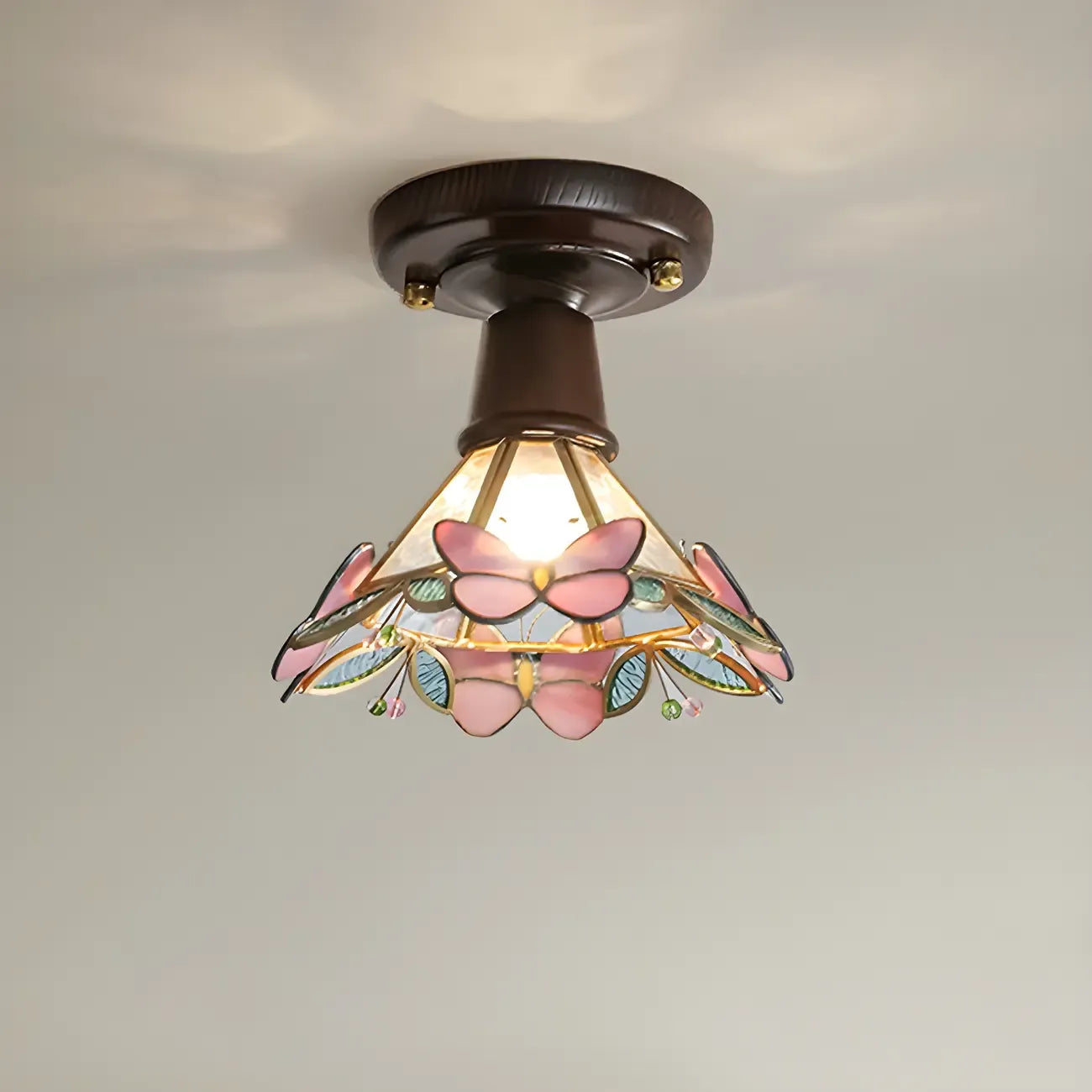 Chic Walnut Glass Semi Flush Ceiling Light for Aisle Decor