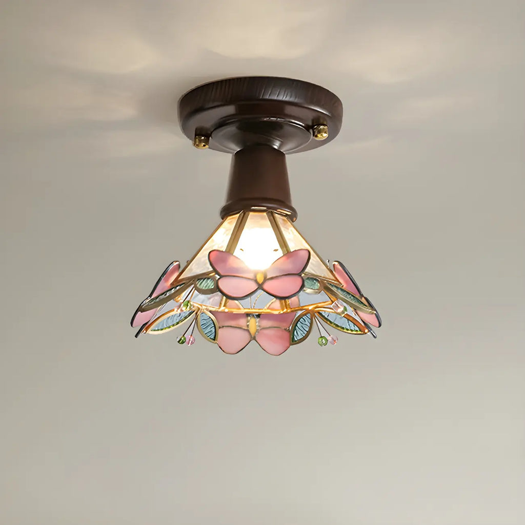 Chic Walnut Glass Semi Flush Ceiling Light for Aisle Decor