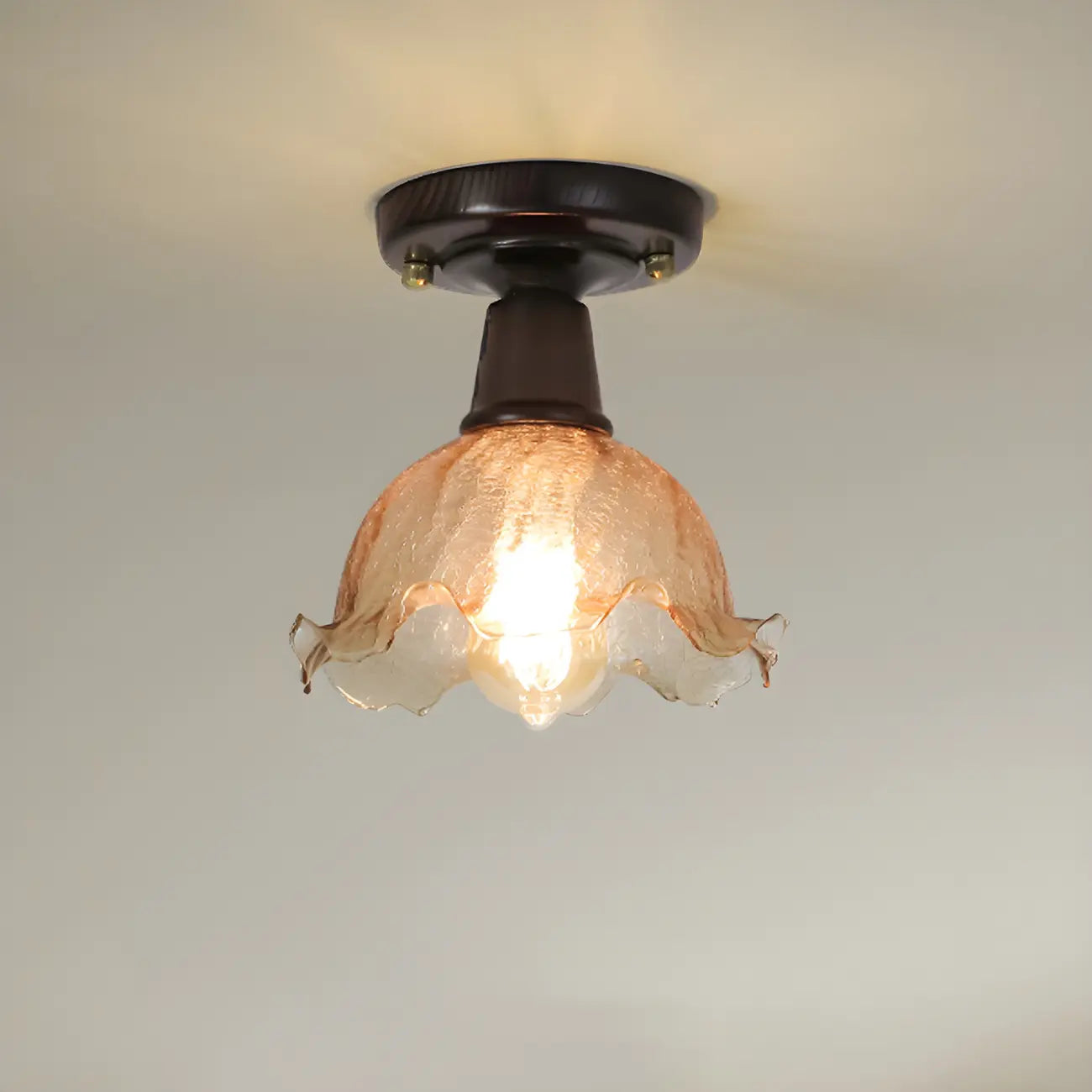 Chic Walnut Glass Semi Flush Ceiling Light for Aisle Decor