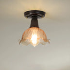 Chic Walnut Glass Semi Flush Ceiling Light for Aisle Decor