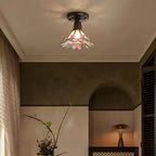 Chic Walnut Glass Semi Flush Ceiling Light for Aisle Decor