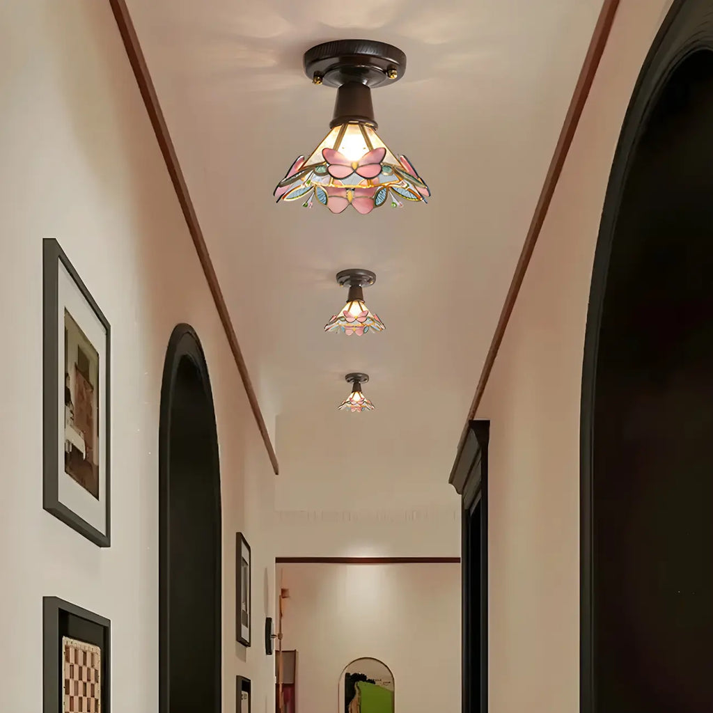 Chic Walnut Glass Semi Flush Ceiling Light for Aisle Decor