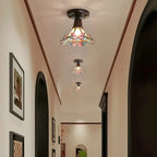 Chic Walnut Glass Semi Flush Ceiling Light for Aisle Decor