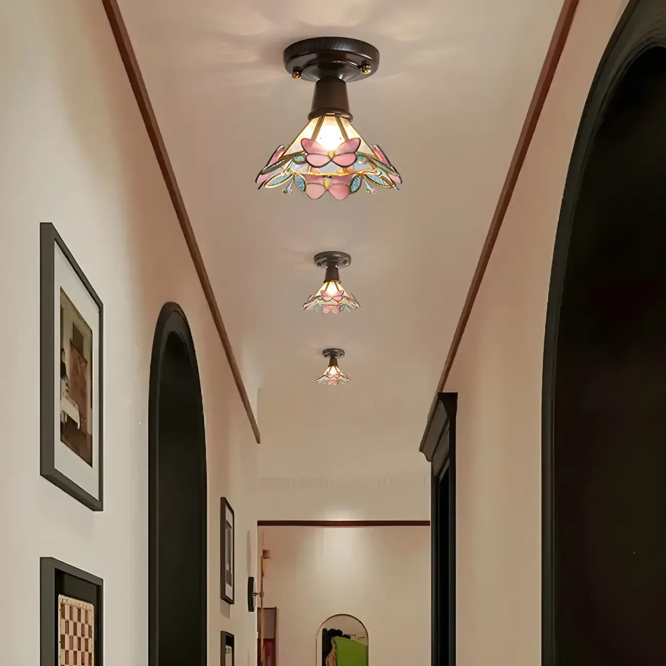 Chic Walnut Glass Semi Flush Ceiling Light for Aisle Decor