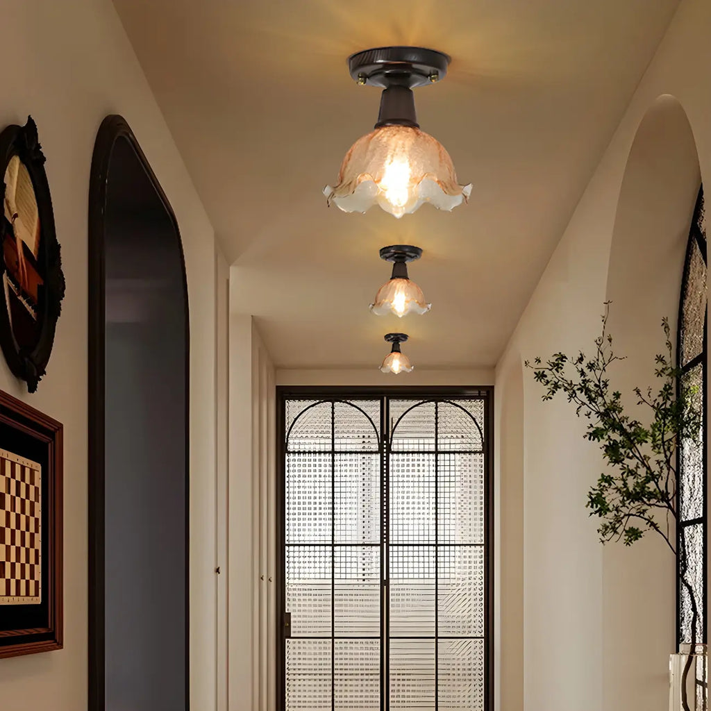 Chic Walnut Glass Semi Flush Ceiling Light for Aisle Decor