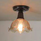 Chic Walnut Glass Semi Flush Ceiling Light for Aisle Decor