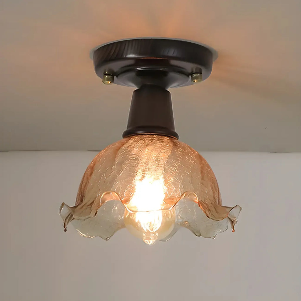 Chic Walnut Glass Semi Flush Ceiling Light for Aisle Decor