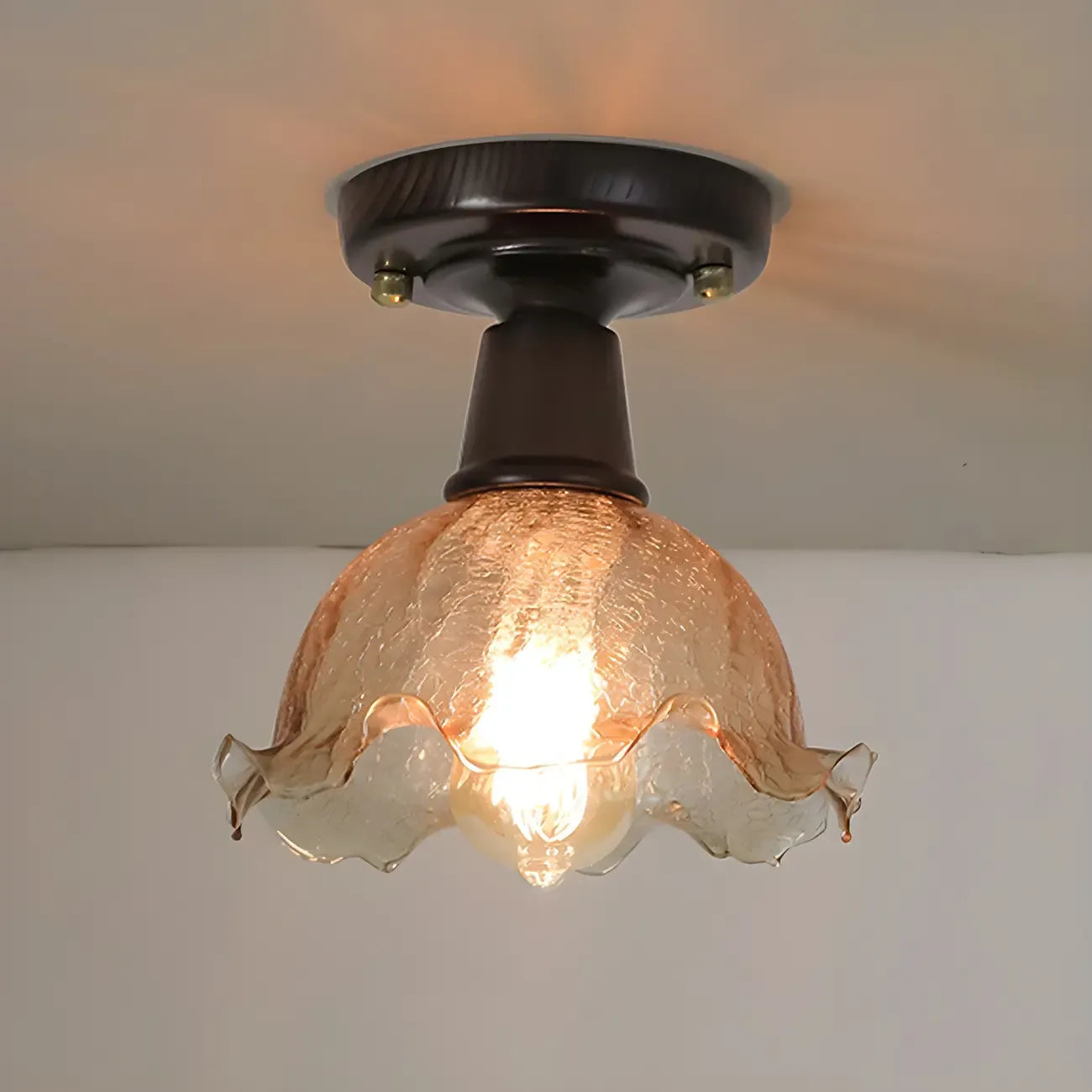 Chic Walnut Glass Semi Flush Ceiling Light for Aisle Decor
