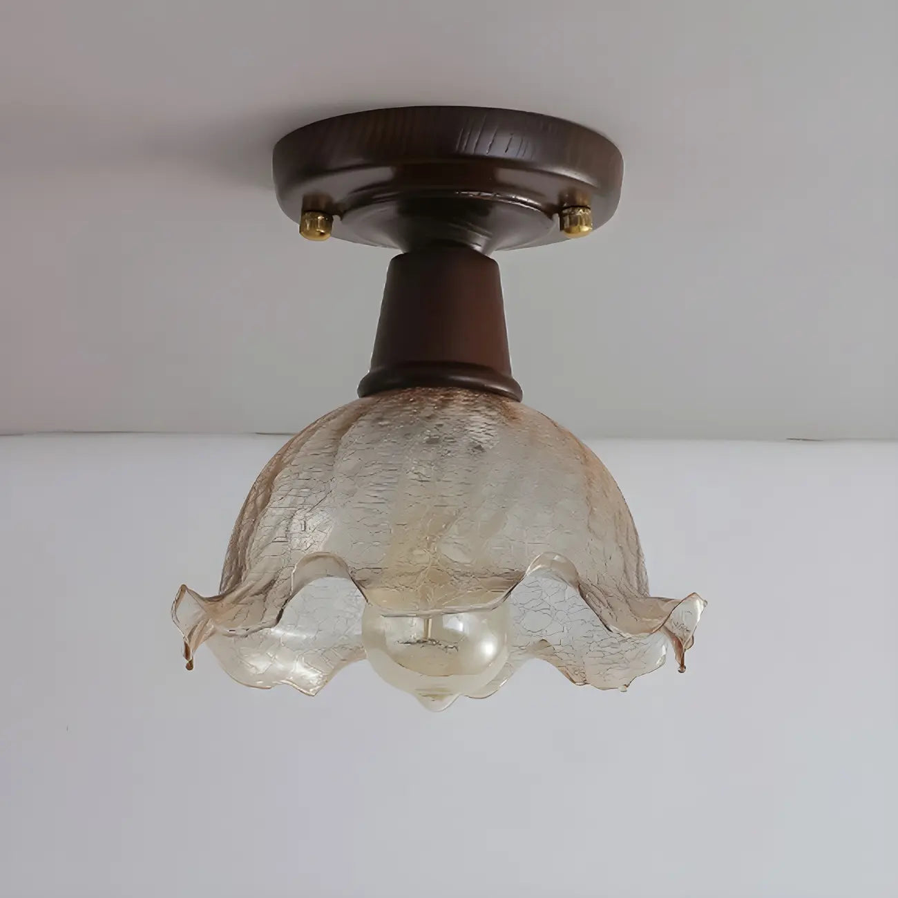 Chic Walnut Glass Semi Flush Ceiling Light for Aisle Decor