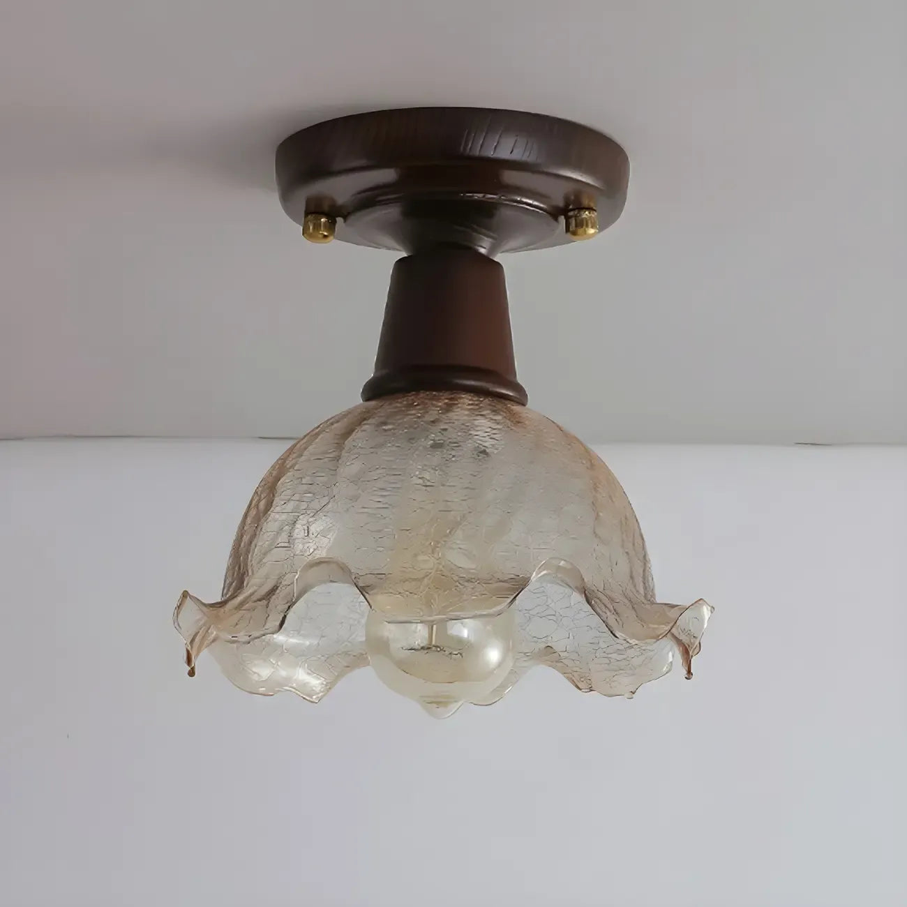 Chic Walnut Glass Semi Flush Ceiling Light for Aisle Decor