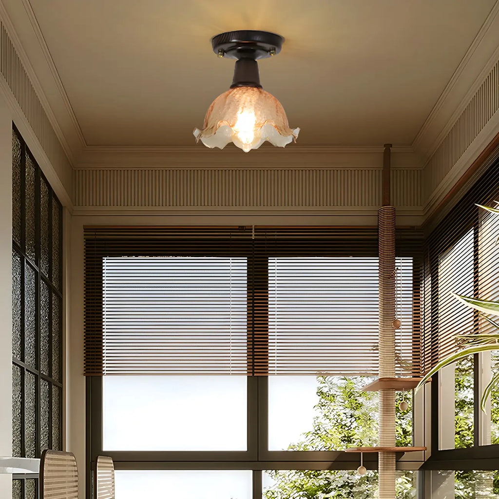 Chic Walnut Glass Semi Flush Ceiling Light for Aisle Decor