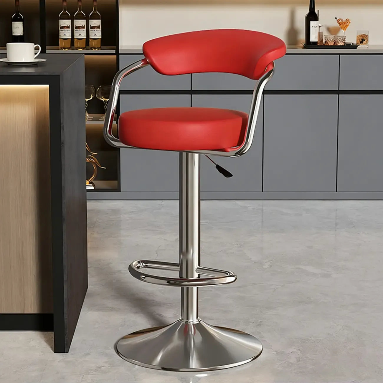 Adjustable Swivel Leather Modern Bar Stools Open Back