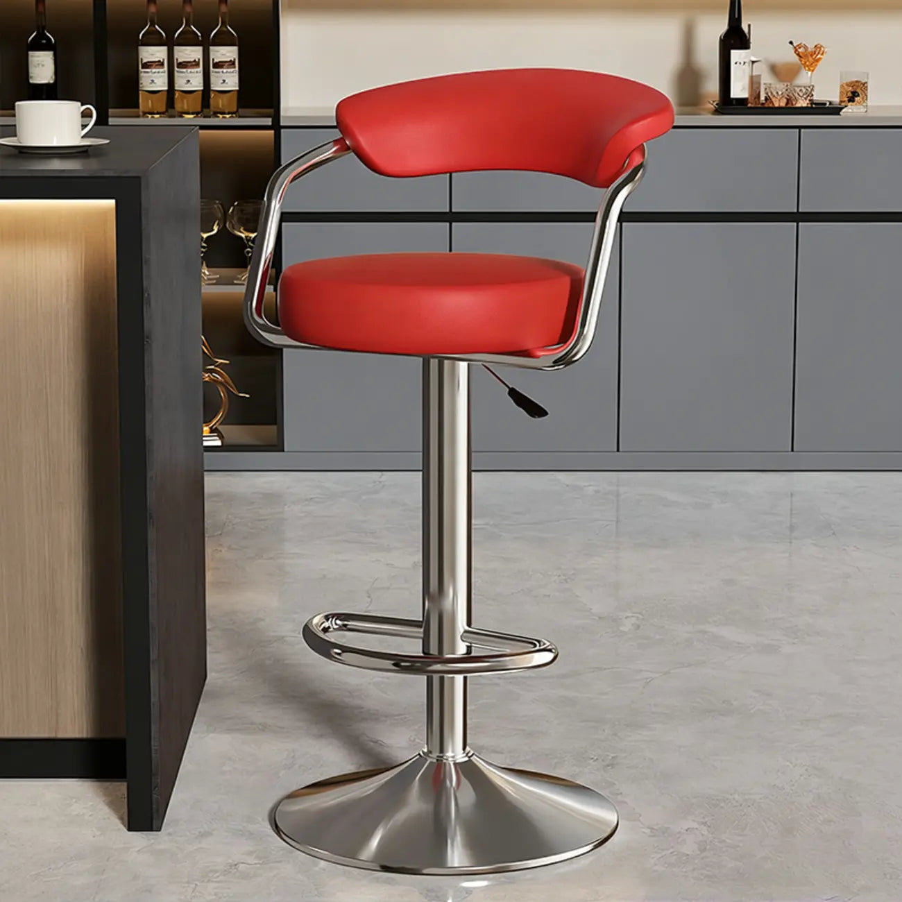 Adjustable Swivel Leather Modern Bar Stools Open Back