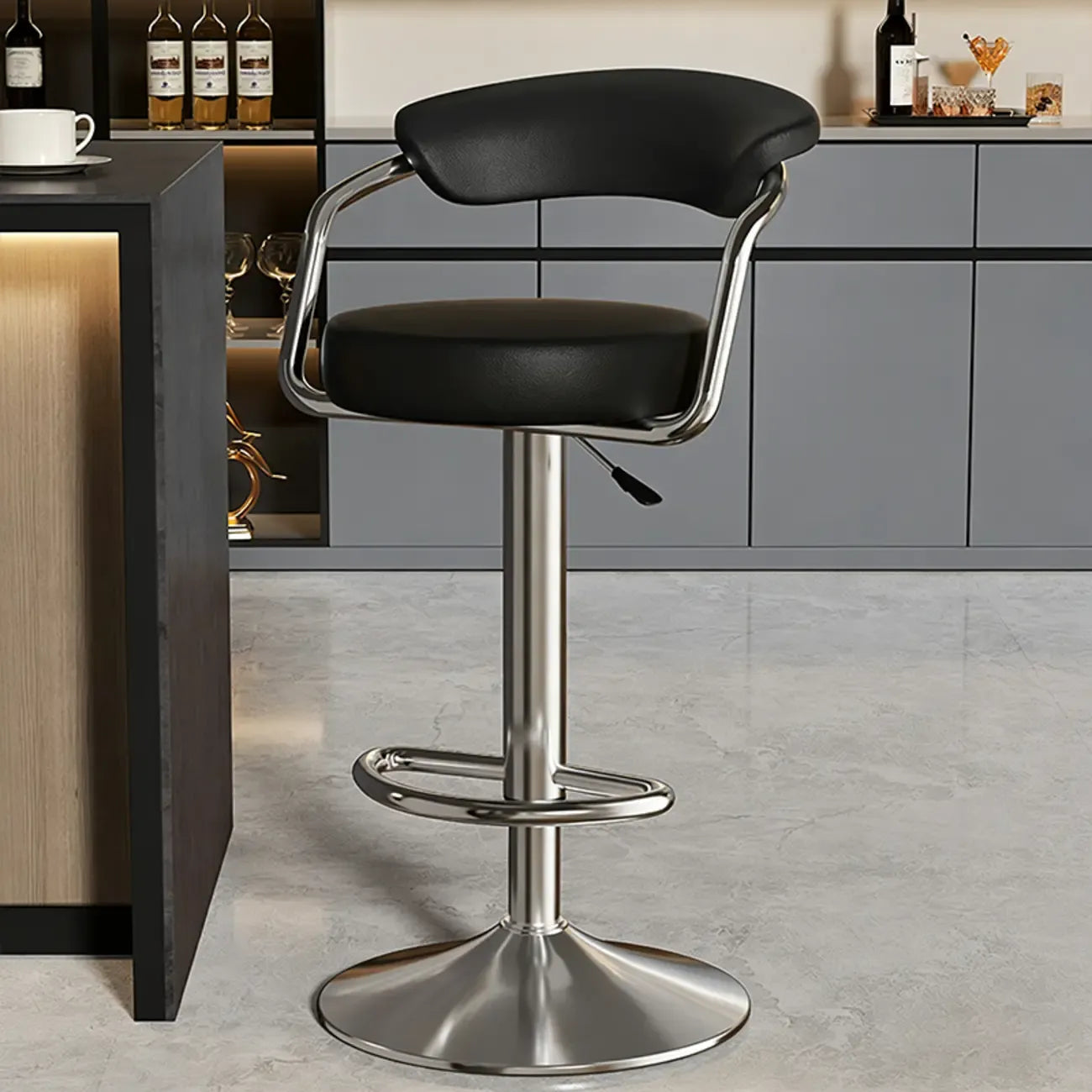 Adjustable Swivel Leather Modern Bar Stools Open Back