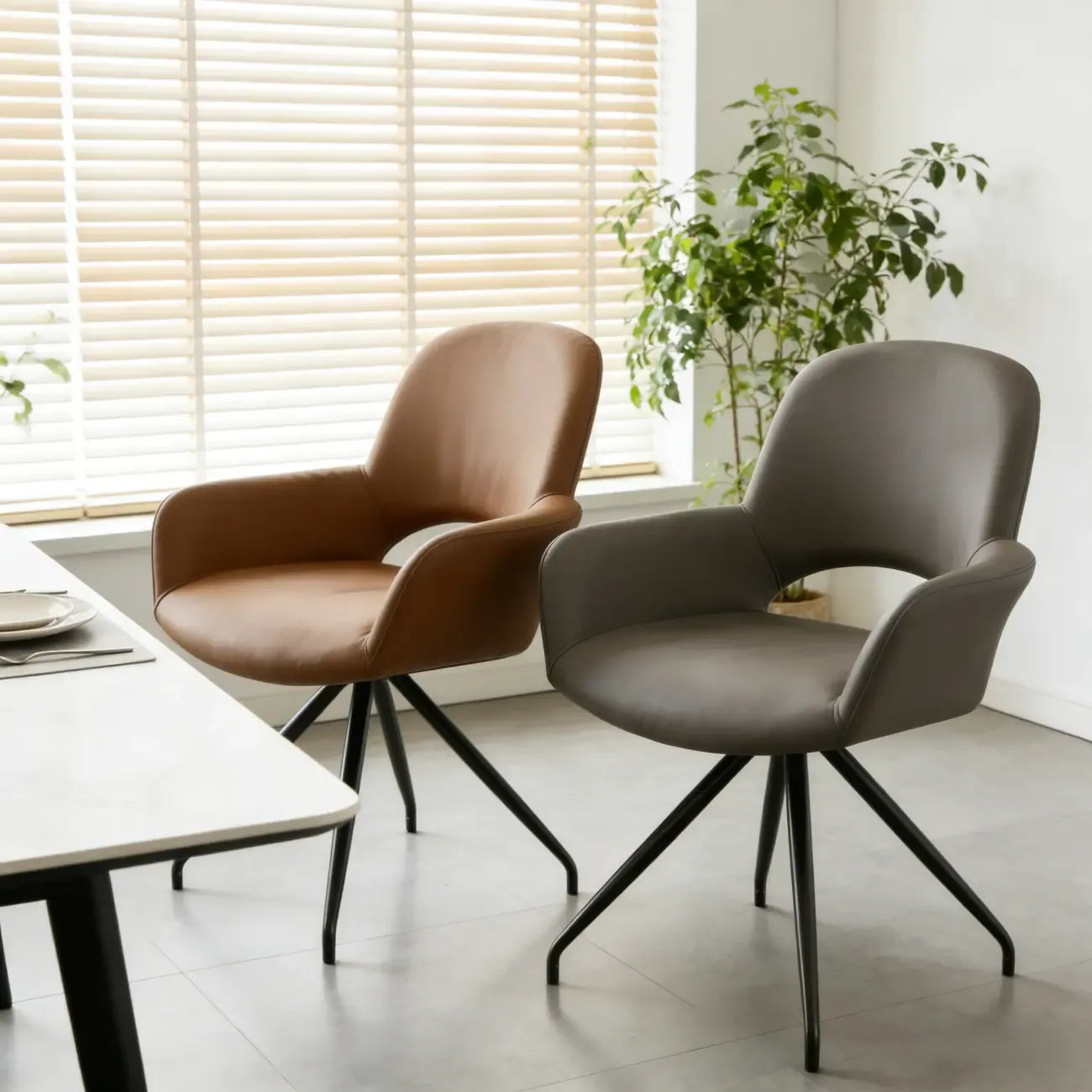 Grey Faux Leather Swivel Arm Dining Chair