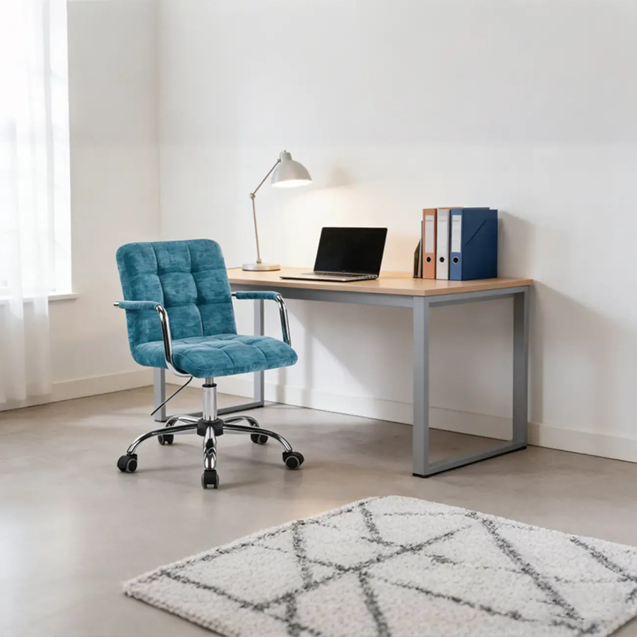 Adjustable Blue Fabric Upholstered Swivel Office Chair