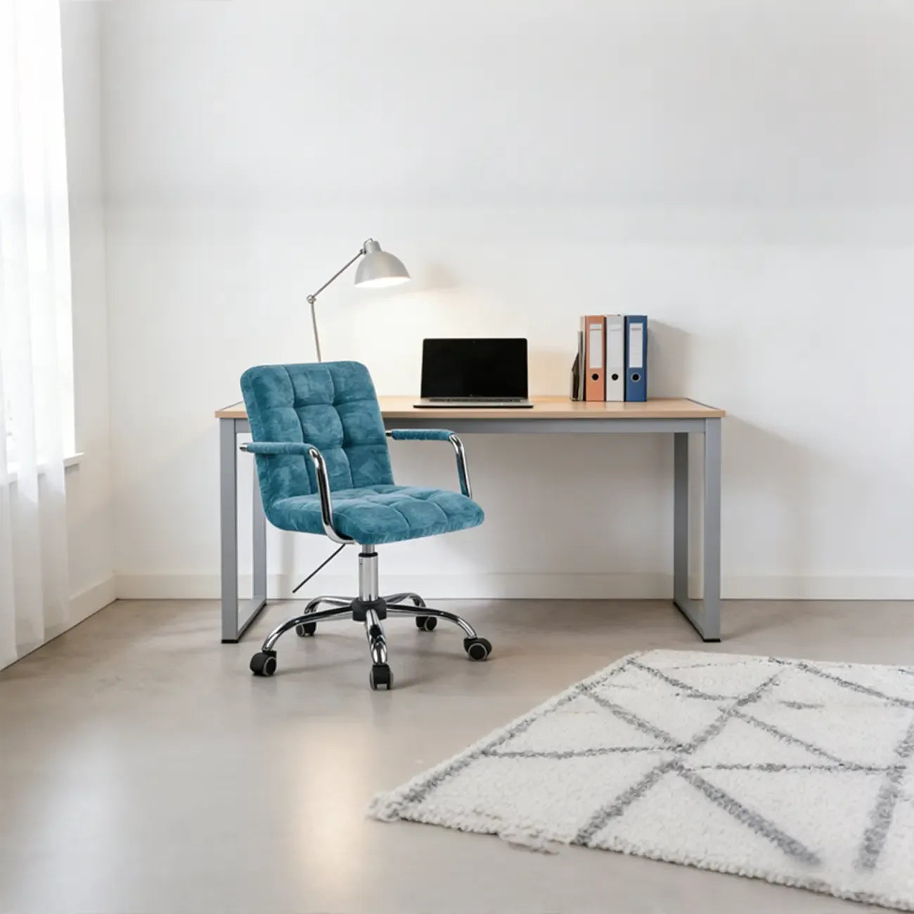 Adjustable Blue Fabric Upholstered Swivel Office Chair