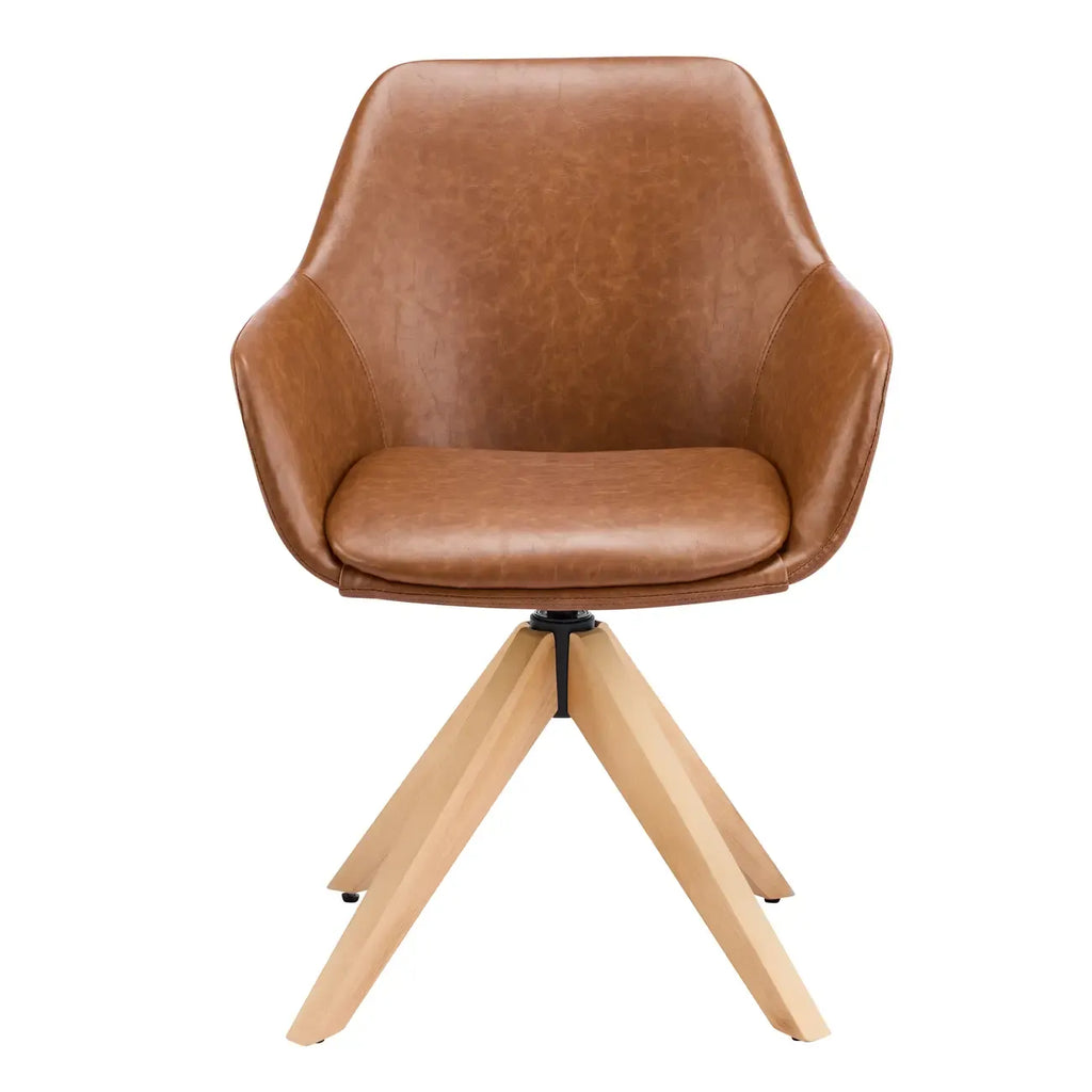 Swivel Brown Faux Leather Arm Dining Chair Set of 2