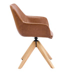 Swivel Brown Faux Leather Arm Dining Chair Set of 2