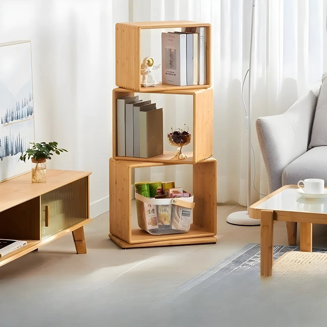 4-Tier Modern Wooden Open Cube Display Bookcase