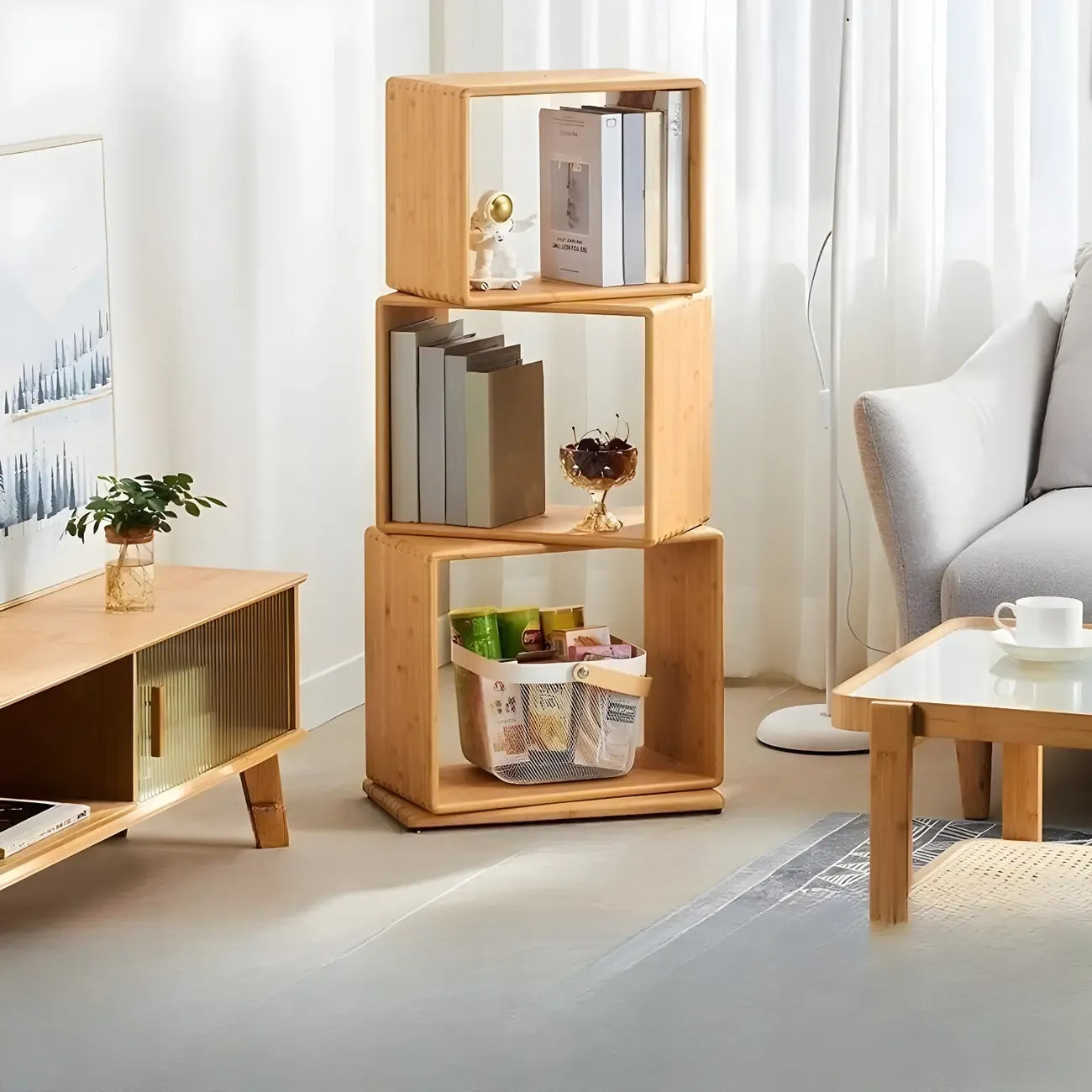 4-Tier Modern Wooden Open Cube Display Bookcase