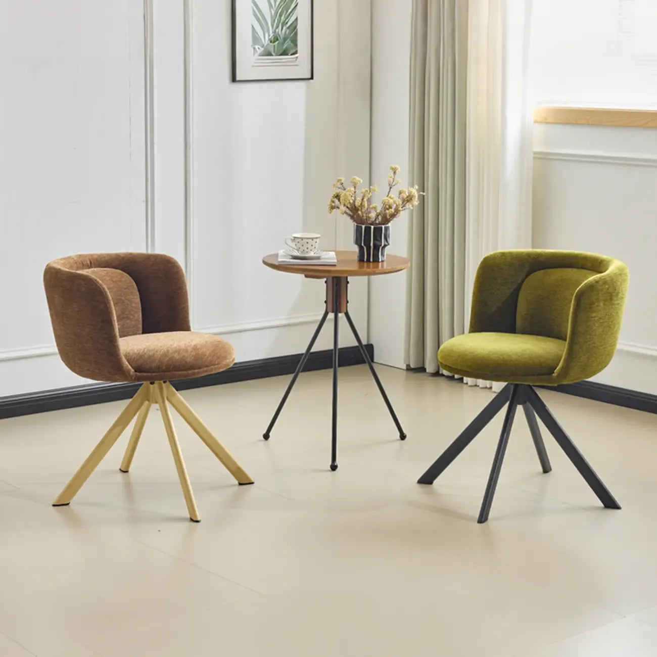 Modern Low Back Fabric Swivel Dining Chairs Set of 2