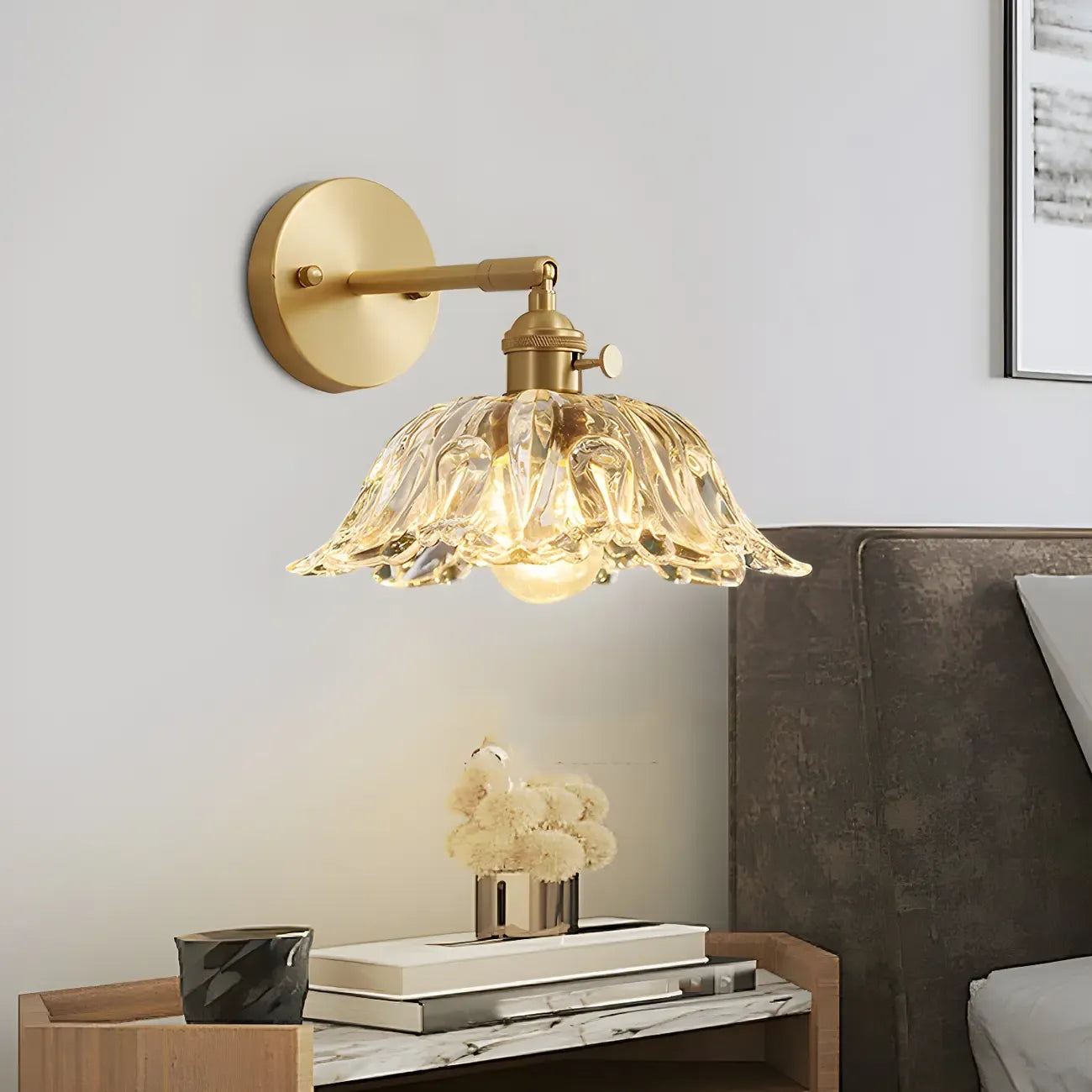 Vintage Adjustable Crystal LED Wall Sconce with Brass Finish