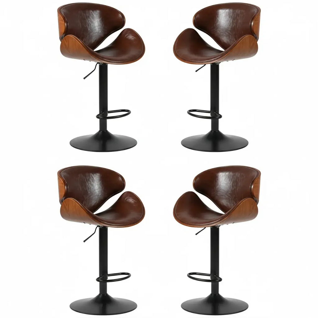 Modern Adjustable Leather Swivel Bar Stools with Backs