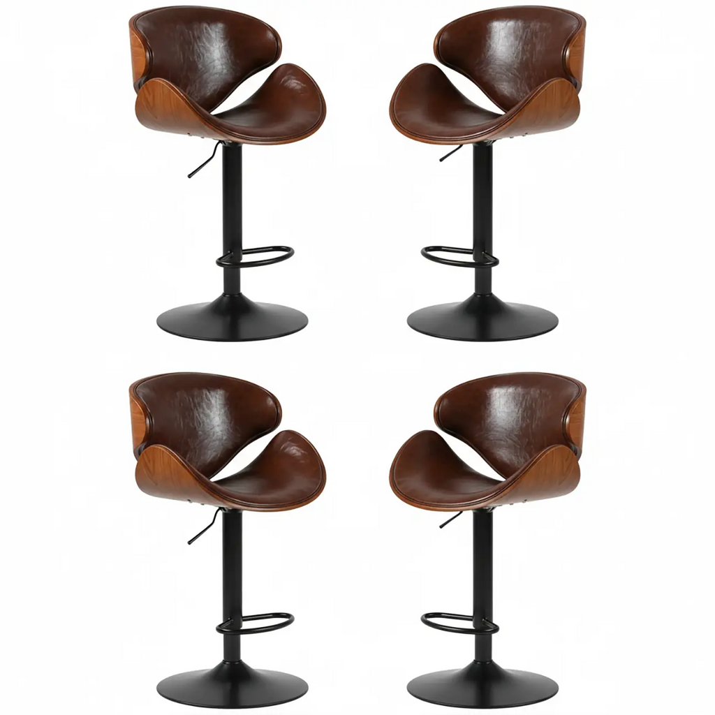 Modern Adjustable Leather Swivel Bar Stools with Backs