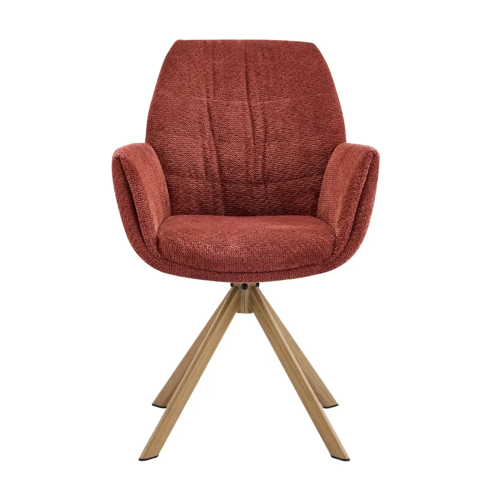 Red Swivel Modern Curved Back Fabric Arm Dining Chair