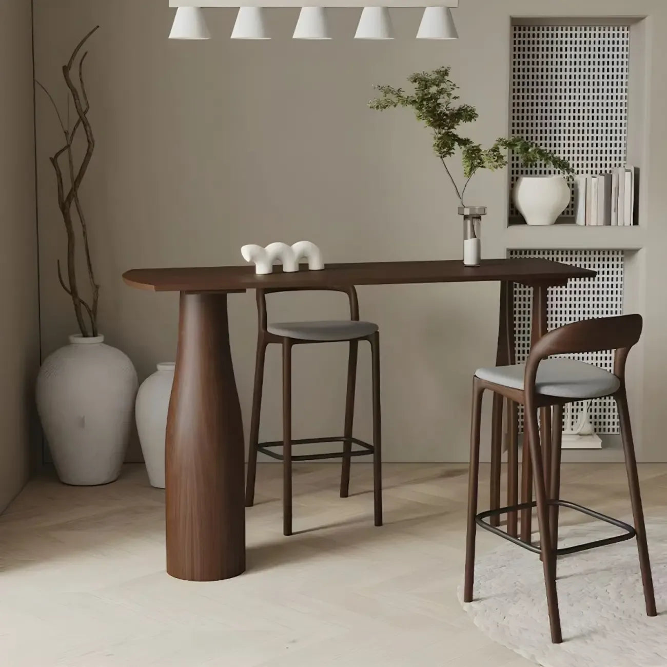 Mid-Century Modern Wood Faux Leather Bar Stool