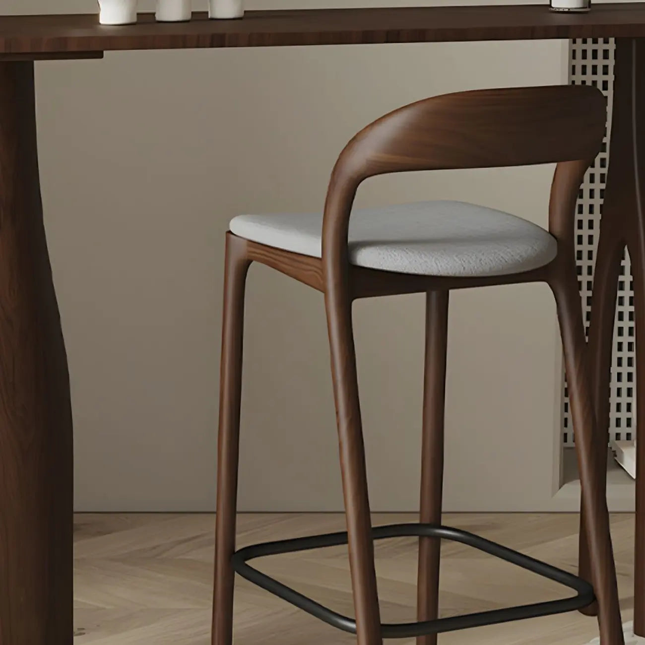 Mid-Century Modern Wood Faux Leather Bar Stool