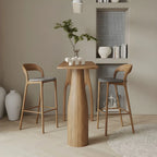 Mid-Century Modern Wood Faux Leather Bar Stool