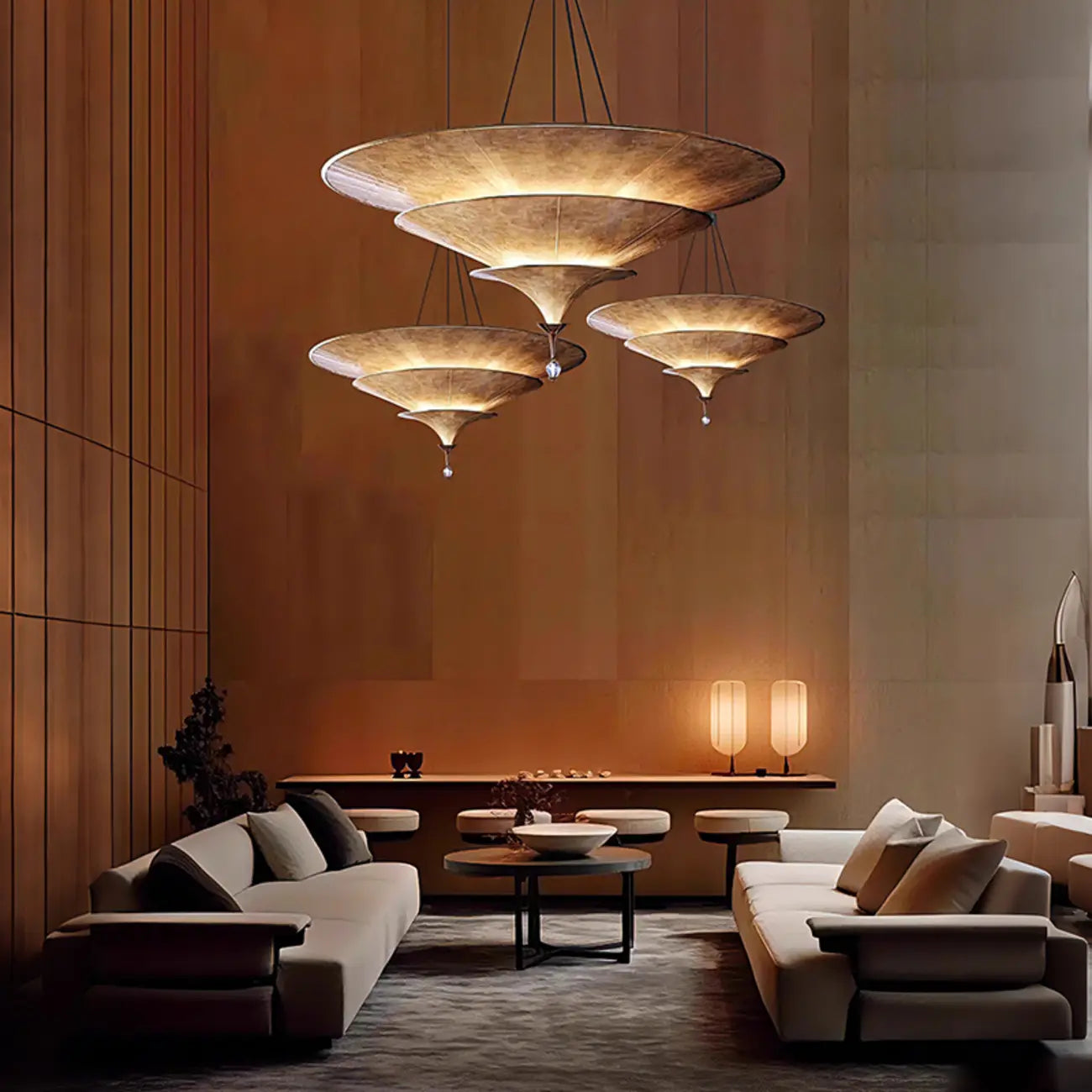Art Deco Parasol-style Tiered Metal Large Pendant Light