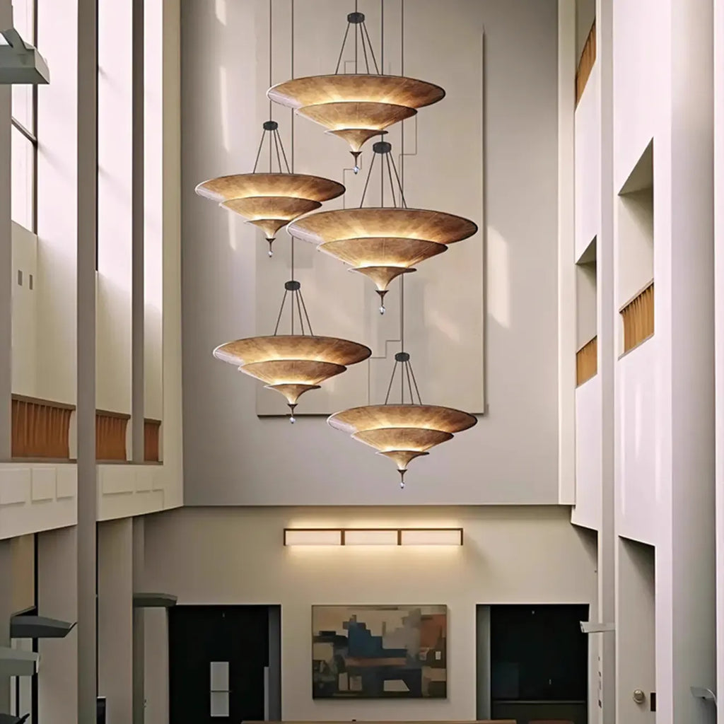 Art Deco Parasol-style Tiered Metal Large Pendant Light