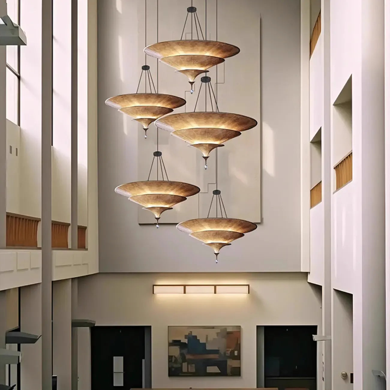 Art Deco Parasol-style Tiered Metal Large Pendant Light