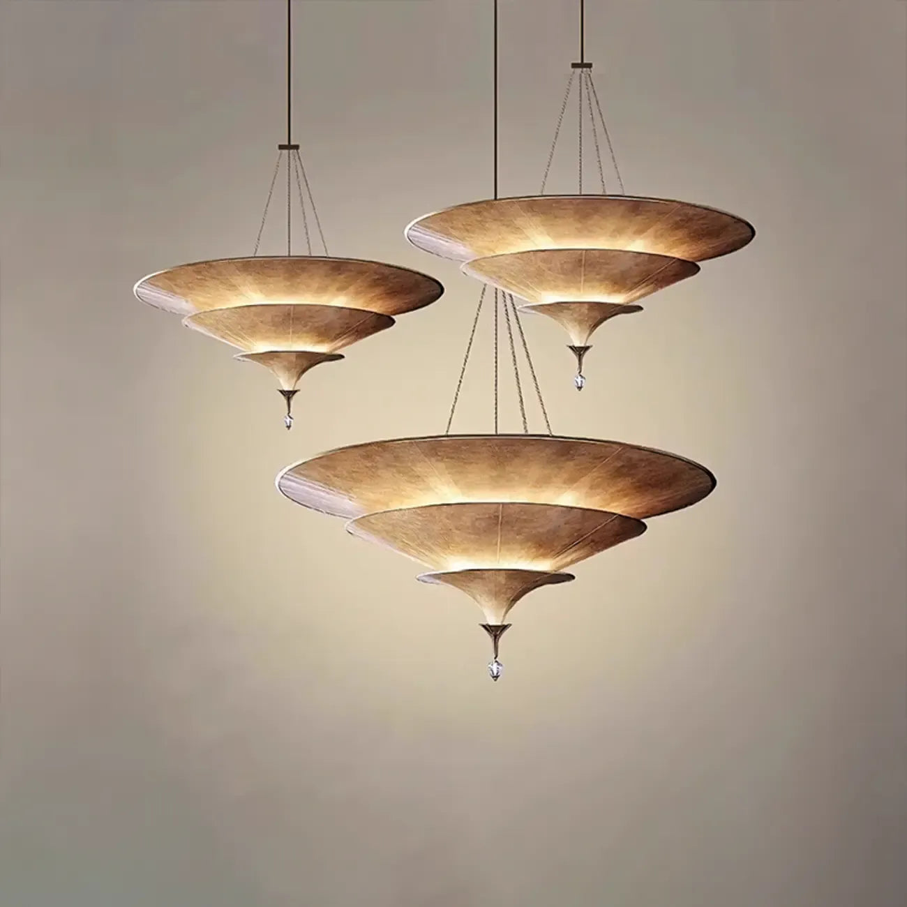 Art Deco Parasol-style Tiered Metal Large Pendant Light