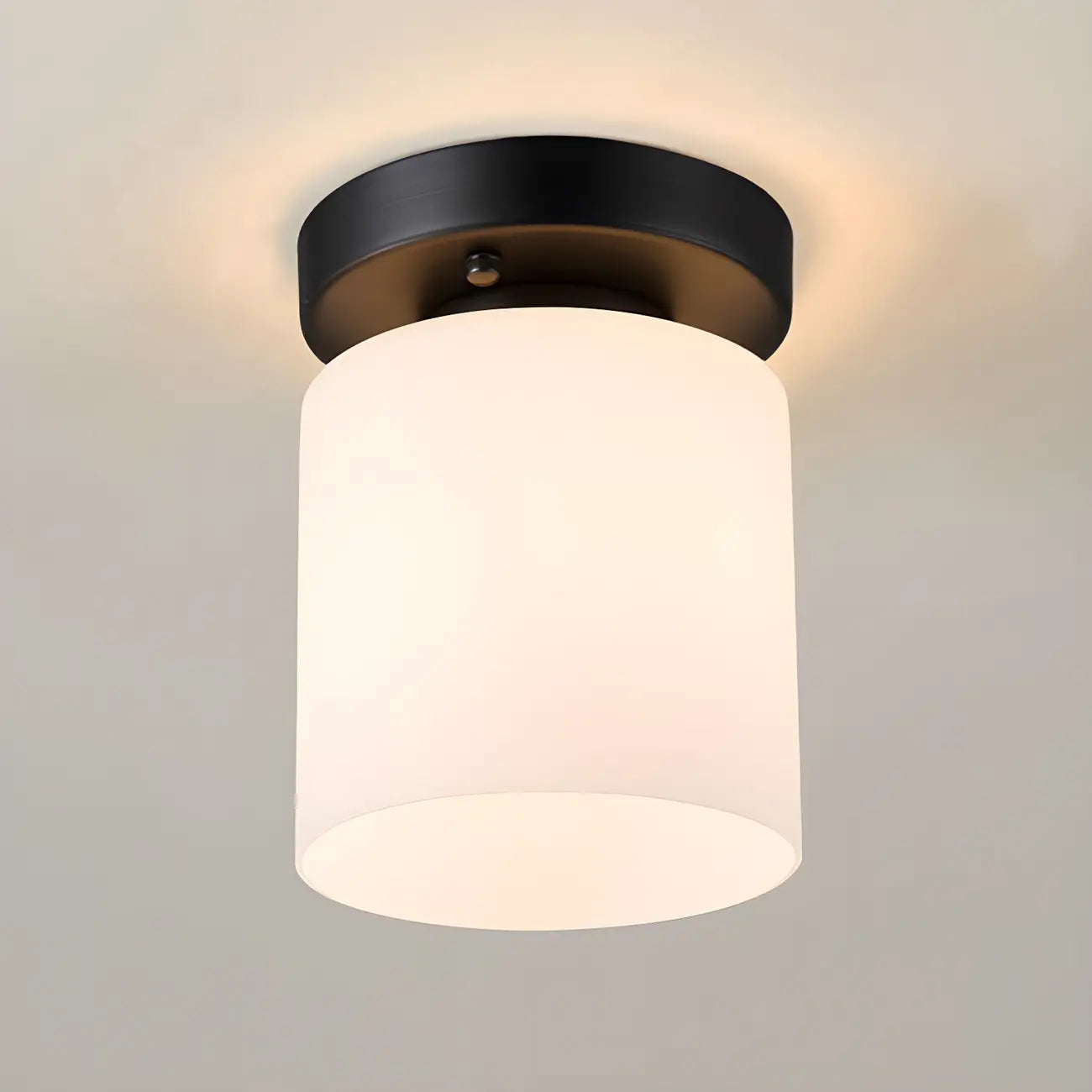 Black Minimalist Cylinder Glass Semi Flush Ceiling Light