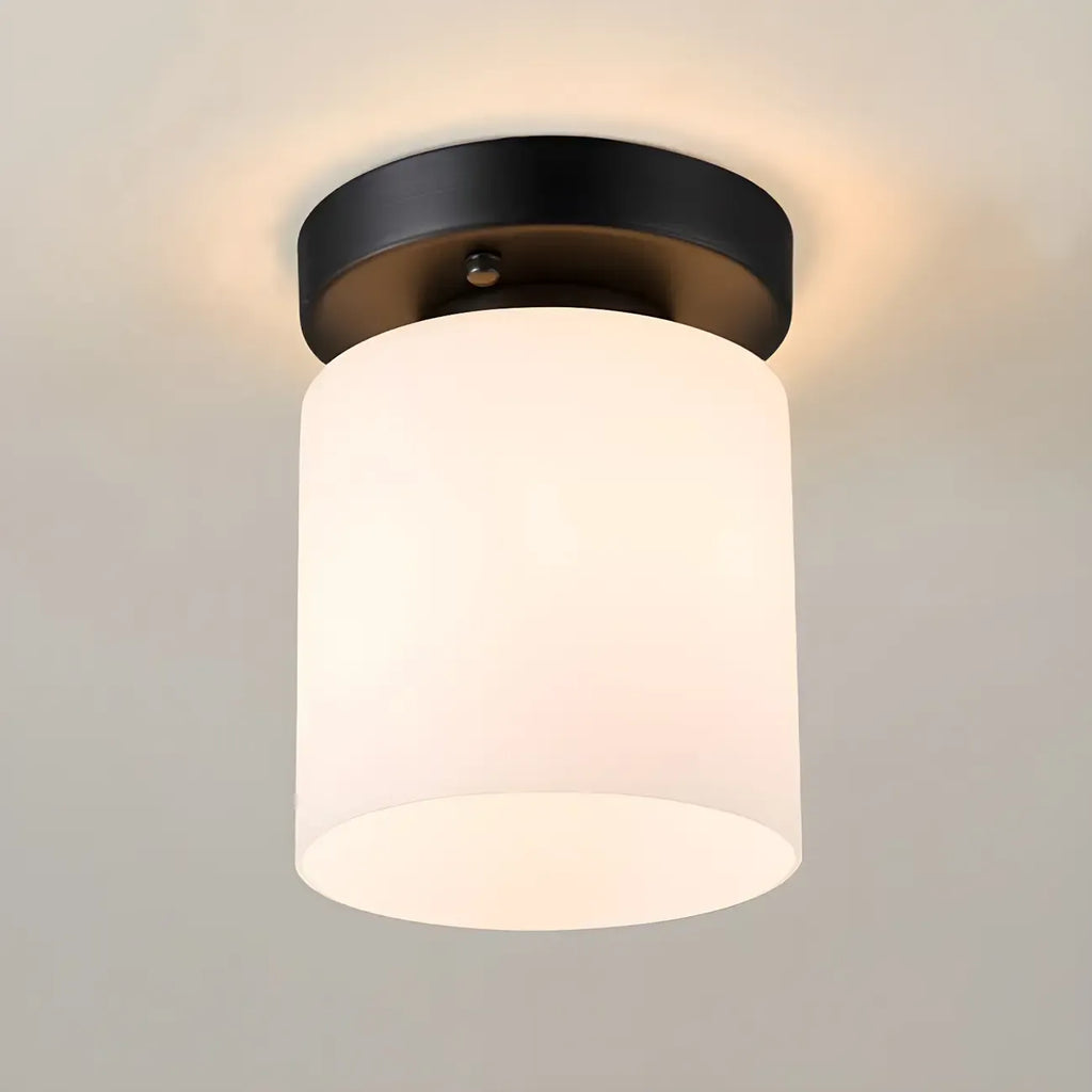 Black Minimalist Cylinder Glass Semi Flush Ceiling Light