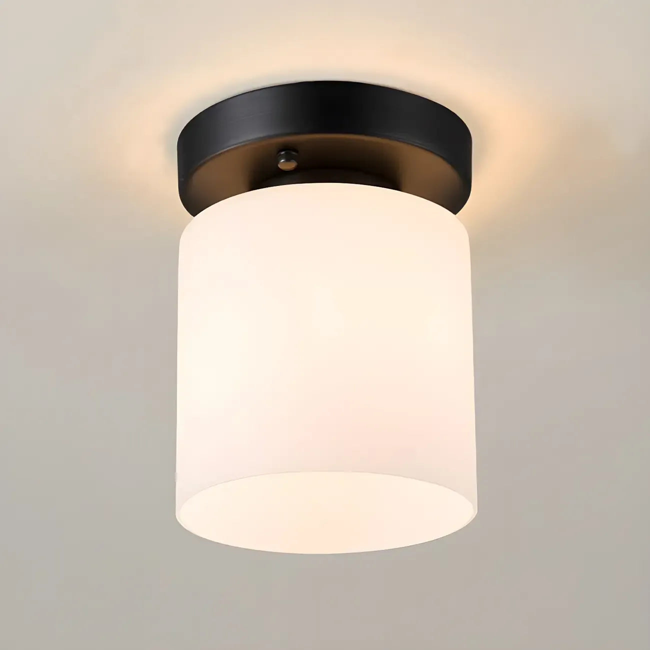 Black Minimalist Cylinder Glass Semi Flush Ceiling Light