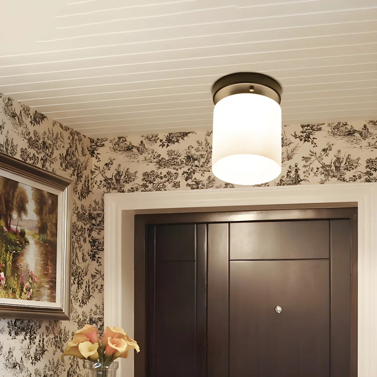 Black Minimalist Cylinder Glass Semi Flush Ceiling Light