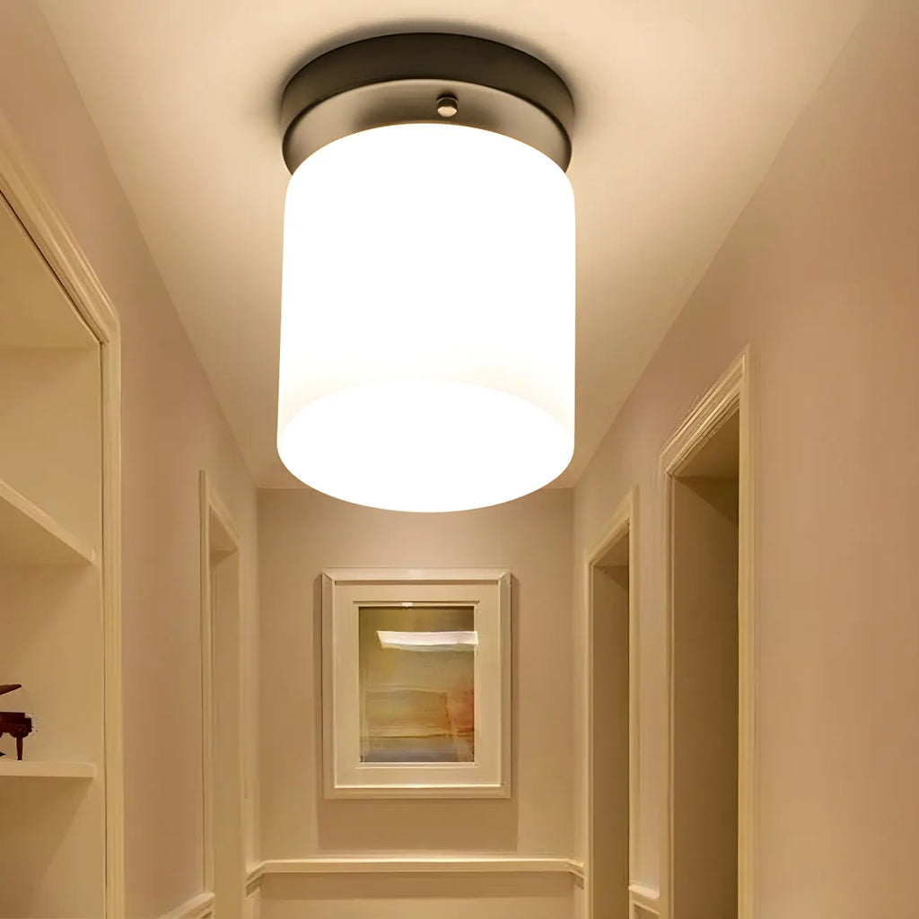 Black Minimalist Cylinder Glass Semi Flush Ceiling Light