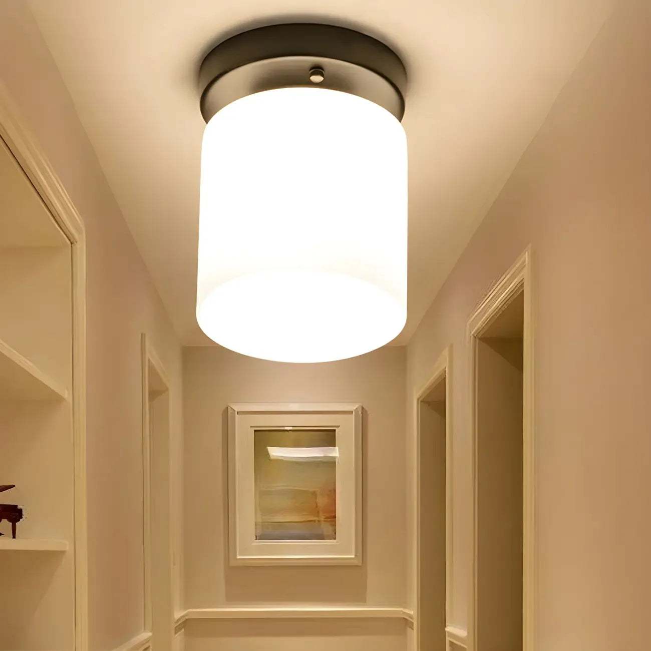 Black Minimalist Cylinder Glass Semi Flush Ceiling Light
