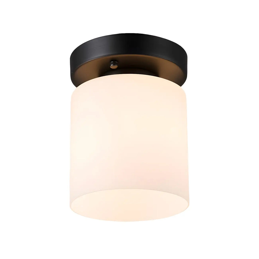 Black Minimalist Cylinder Glass Semi Flush Ceiling Light