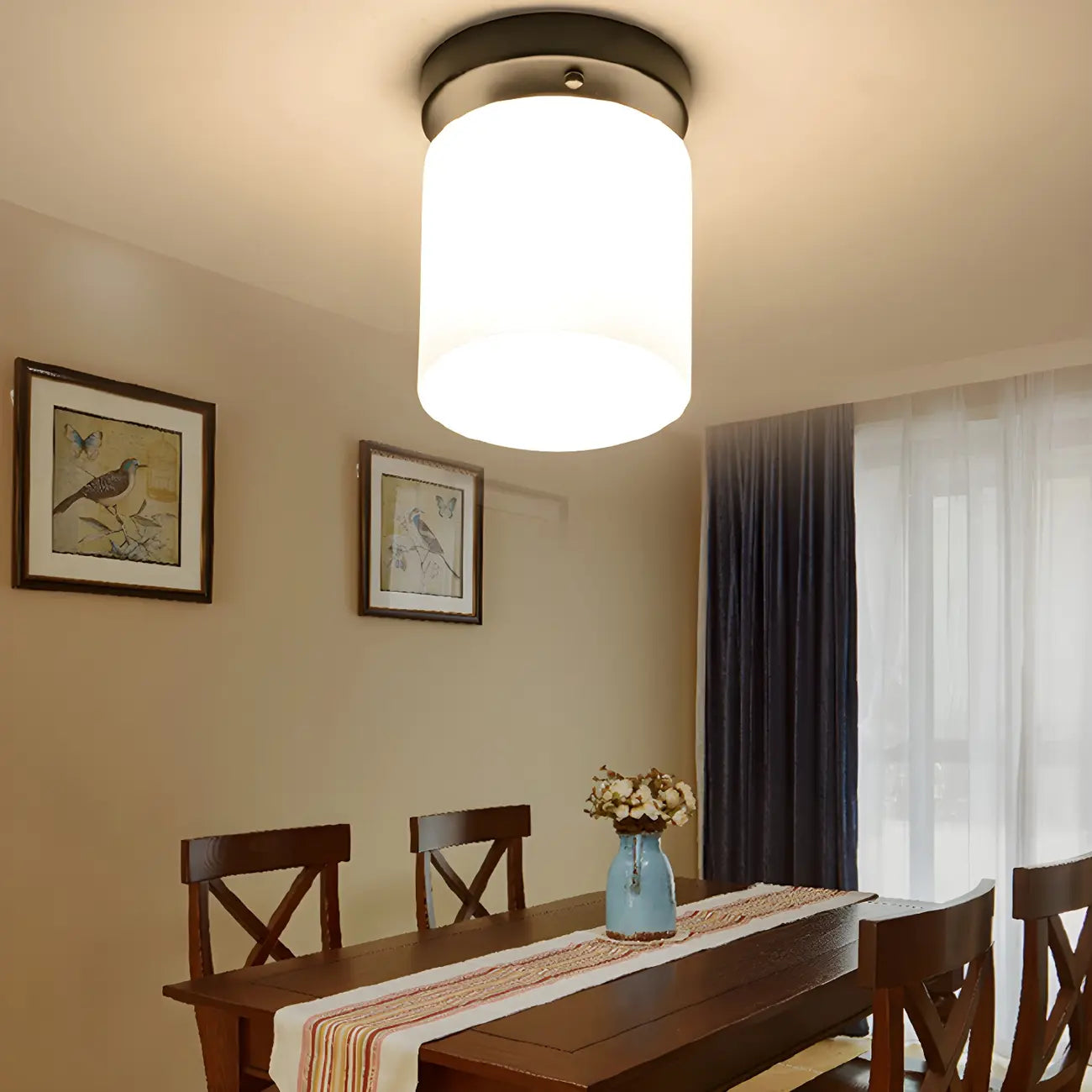 Black Minimalist Cylinder Glass Semi Flush Ceiling Light