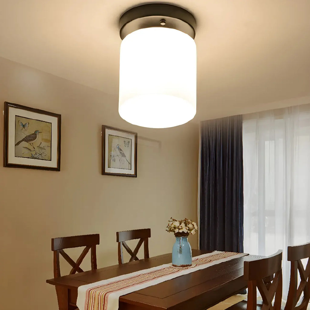 Black Minimalist Cylinder Glass Semi Flush Ceiling Light