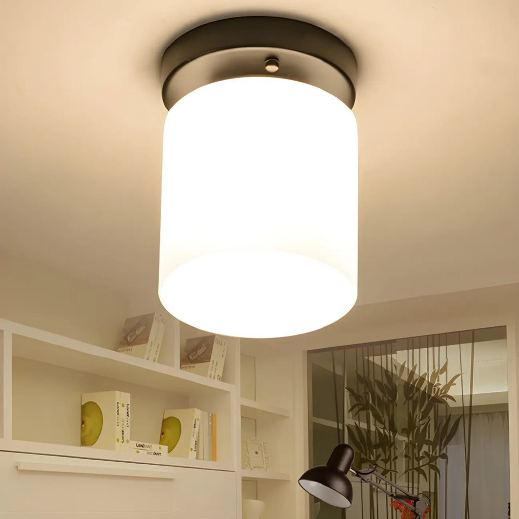 Black Minimalist Cylinder Glass Semi Flush Ceiling Light