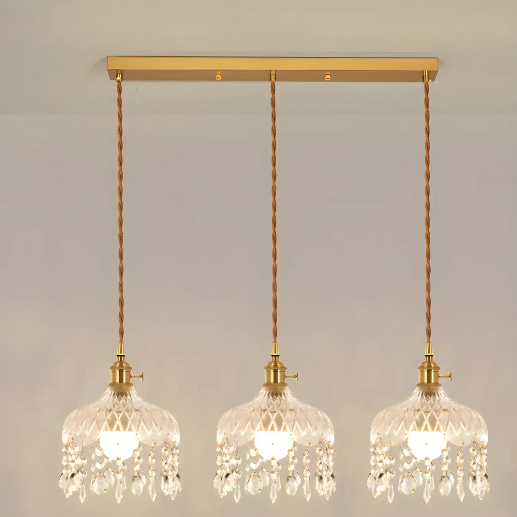 Elegant Glass-Crystal Gold Island Pendant Lights