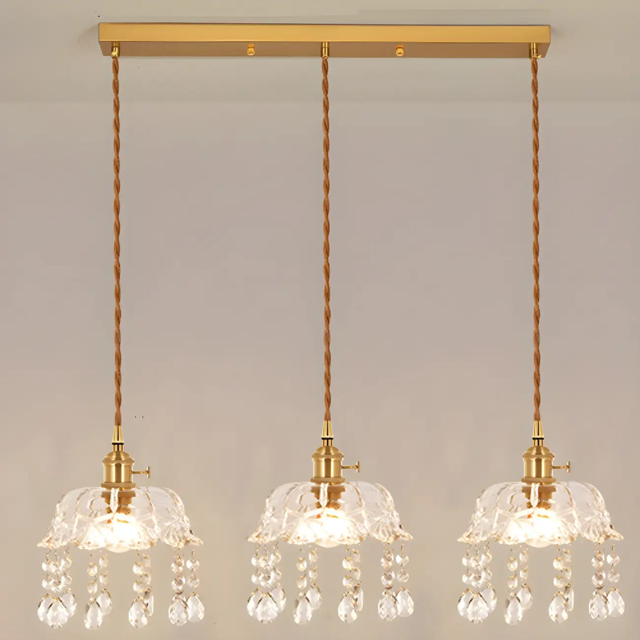 Elegant Glass-Crystal Gold Island Pendant Lights